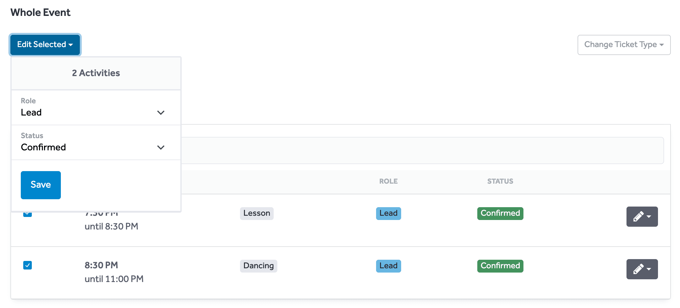 Editing Attendee Activities